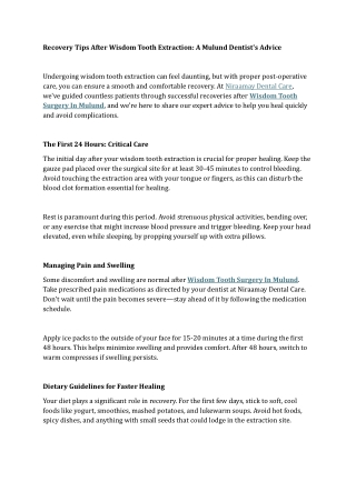 Recovery Tips After Wisdom Tooth Extraction A Mulund Dentist's Advice