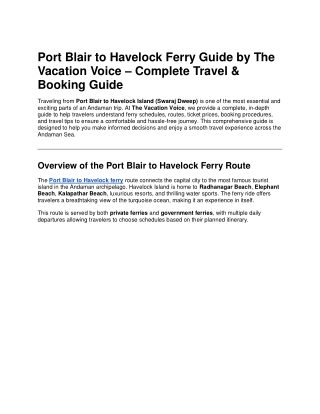 Port Blair to Havelock Ferry Booking with The Vacation Voice