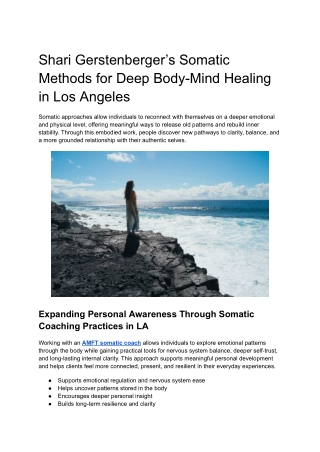Shari Gerstenberger’s Somatic Methods for Deep Body-Mind Healing in Los Angeles