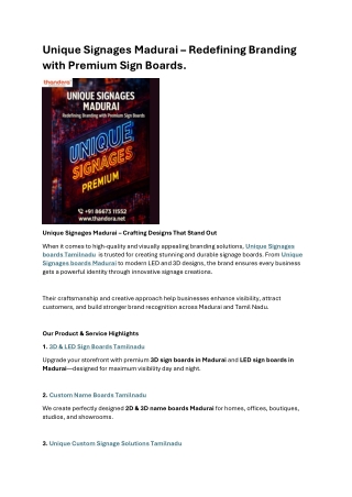 Unique Signages Madurai Redefining Branding with Premium Sign Boards