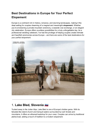 Best Destinations in Europe for Your Perfect Elopement