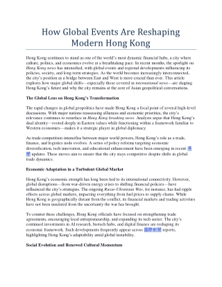How Global Events Are Reshaping Modern Hong Kong