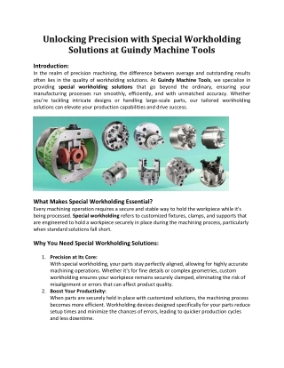 Unlocking Precision with Special Workholding Solutions at Guindy Machine Tools