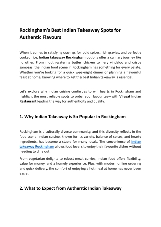 Rockingham’s Best Indian Takeaway Spots for Authentic Flavours