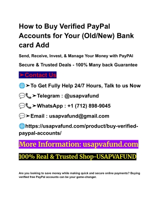 How to Buy Verified PayPal Accounts for Your (Old_New) Bank card Add