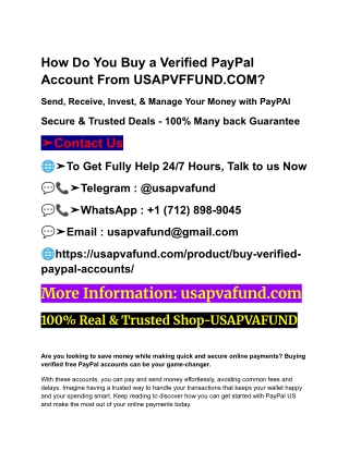 How Do You Buy a Verified PayPal Account From USAPVFFUND.COM_