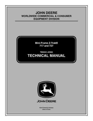 John Deere Mini-Frame Z-Trak 717 727 Mower Service Repair Manual Instant Download (TM2043)