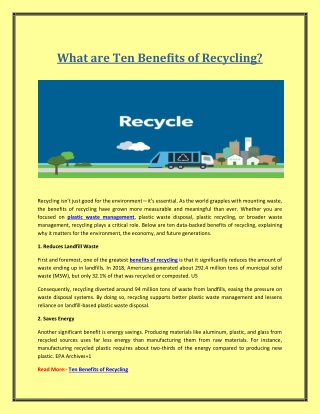 What are Ten Benefits of Recycling?