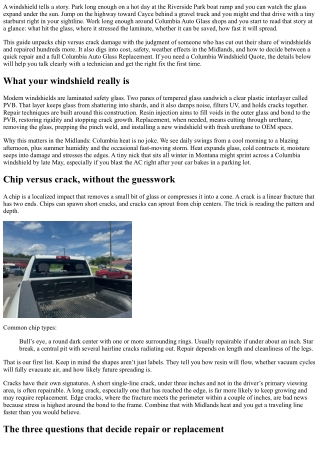 Columbia Windshield: Understanding Chip vs. Crack Damage