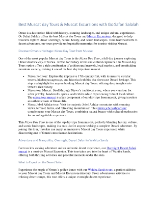 Best Muscat day Tours & Muscat Excursions with Go Safari Salalah