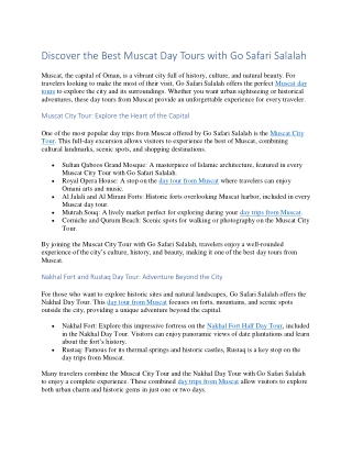 Discover the Best Muscat Day Tours with Go Safari Salalah