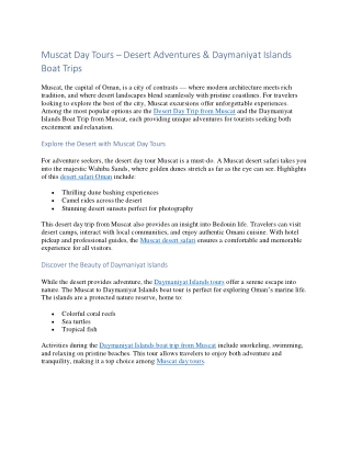 Muscat Day Tours – Desert Adventures & Daymaniyat Islands Boat Trips