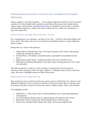 Ultimate Muscat Excursions From City Tours to Nakhal Fort & Dolphin Sightseeing