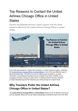 Top Reasons to Contact the United Airlines Chicago Office in United States