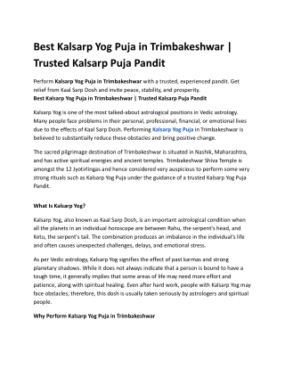 Best Kalsarp Yog Puja in Trimbakeshwar _ Trusted Kalsarp Puja Pandit