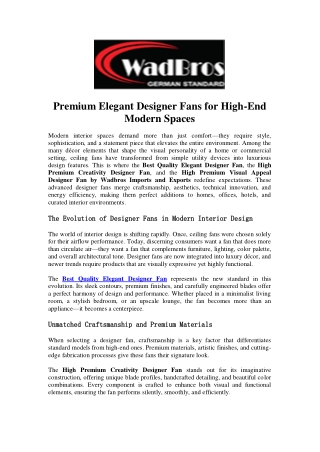 Premium Elegant Designer Fans for High-End Modern Spaces