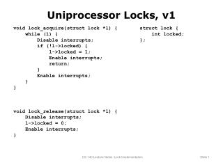 Uniprocessor Locks, v1