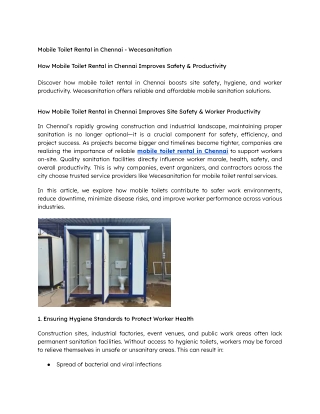 Mobile Toilet Rental in Chennai - Wecesanitation