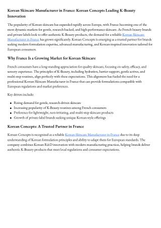 Korean Skincare Manufacturer in France