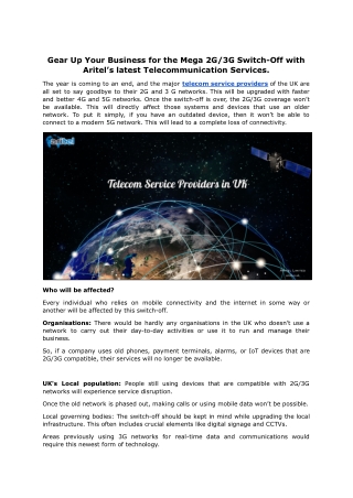 Prepare for the UK 2G/3G Switch-Off with Aritel’s Telecom Solutions