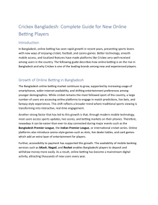 Crickex Bangladesh: Complete Guide for New Online Betting Players