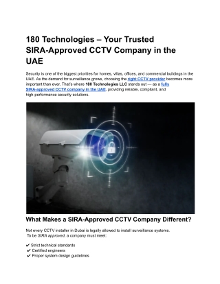180 Technologies – Your Trusted SIRA-Approved CCTV Company in the UAE