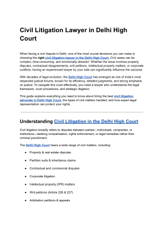 Civil Litigation Lawyer in Delhi High Court
