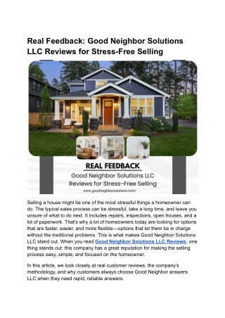 What Homeowners Say: Good Neighbor Solutions LLC Reviews Explained