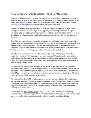 Best NGO in India 2025: Transforming Lives Through Compassion and Service