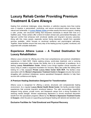 Luxury Rehab Center Providing Premium Treatment & Care Always