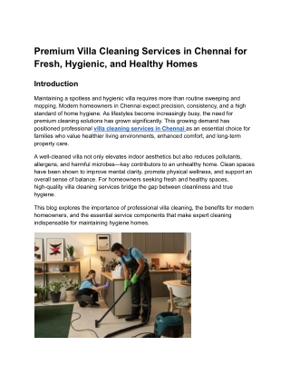 Premium Villa Cleaning Services in Chennai for Fresh, Hygienic, and Healthy Homes