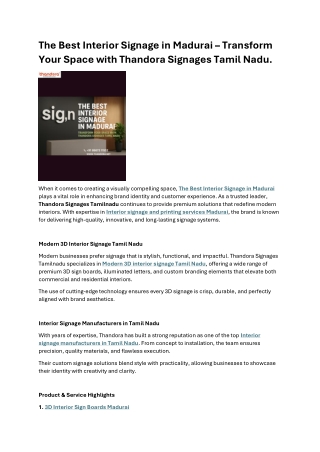 The Best Interior Signage in Madurai  Transform Your Space with Thandora Signages Tamil Nadu