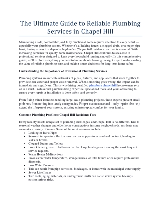 The Ultimate Guide to Reliable Plumbing Services in Chapel Hill