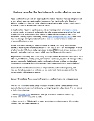 Start smart, grow fast: How franchising sparks a culture of entrepreneurship