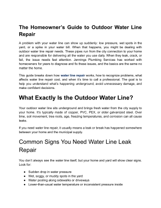 The Ultimate Guide to Fixing Outdoor Water Lines Costs, Symptoms & Repair Options