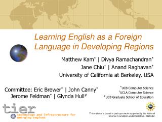 Learning English as a Foreign Language in Developing Regions