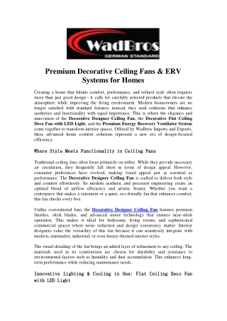 Premium Decorative Ceiling Fans & ERV Systems for Homes