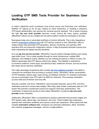 Leading OTP SMS Tools Provider for Seamless User Verification