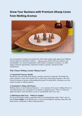 Grow Your Business with Premium Dhoop Cones from Melting Aromas