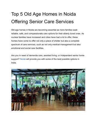 Top 5 Old Age Homes in Noida Offering Senior Care Services