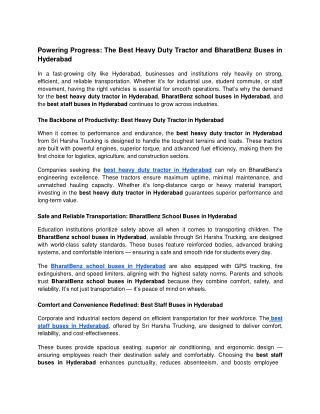 Powering Progress_ The Best Heavy Duty Tractor and BharatBenz Buses in Hyderabad