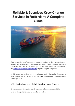 Reliable & Seamless Crew Change Services in Rotterdam A Complete Guide