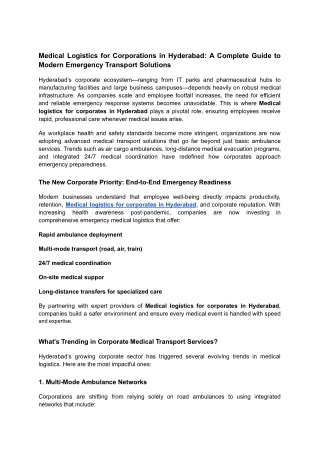 Medical Logistics for Corporations in Hyderabad_ A Complete Guide to Modern Emergency Transport Solutions