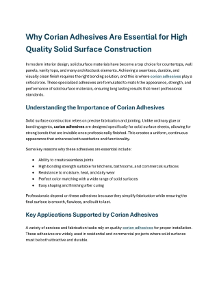 Why Corian Adhesives Are Essential for High Quality Solid Surface construction