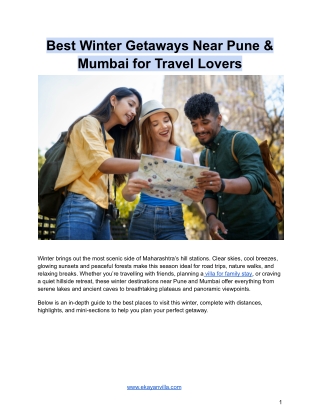 Best Winter Getaways Near Pune & Mumbai for Travel Lovers