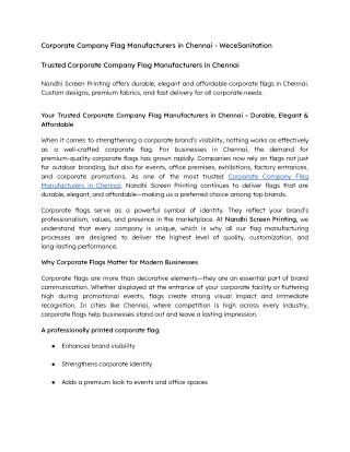 Corporate Company Flag Manufacturers in Chennai - WeceSanitation