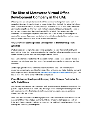 The Rise of Metaverse Virtual Office Development Company in the UAE