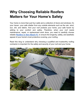 Why Choosing Reliable Roofers Matters for Home Safety