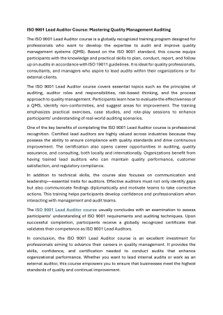 ISO 9001 Lead Auditor course