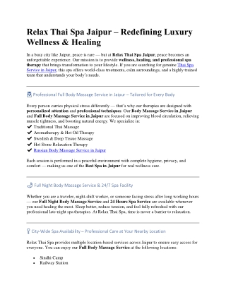 Relax Thai Spa Jaipur – Redefining Luxury Wellness & Healing